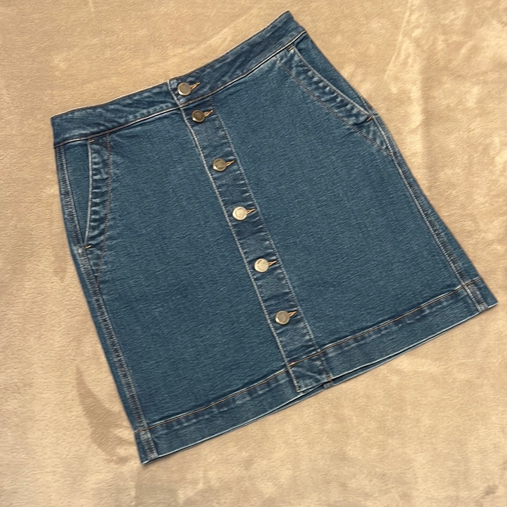 LOFT Button Front A-Line Denim Skirt